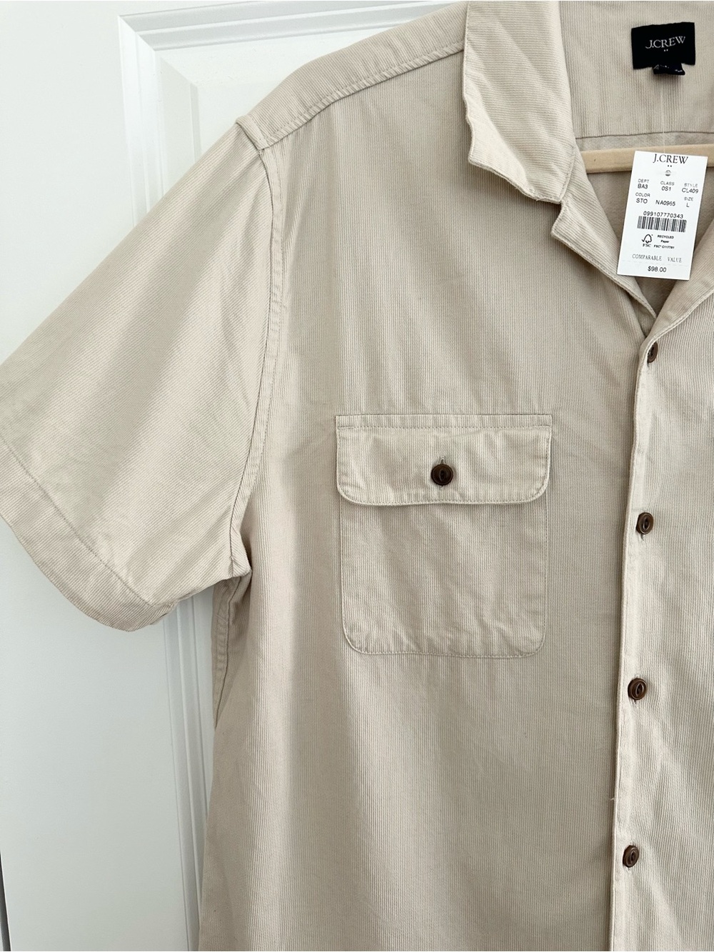 J. Crew Fall Textured Corduroy Short Sleeve Button Down Camp Shirt - Stone/Beige - Picture 9 of 17